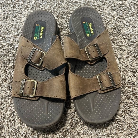 Woman's SKETCHERS Brown Adjustable Double Strap Slide Sandals Size 9. - Picture 1 of 10